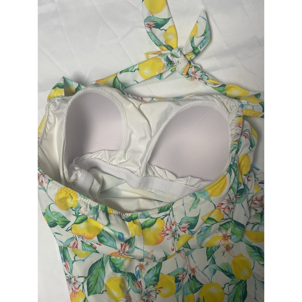 Esther Williams Womens 18W One Piece Swimsuit Lemon Floral Retro Halter Pinup - Picture 4 of 8